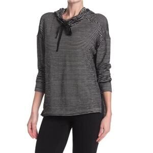 Max Studio Women's Hi-Low Hooded Tunic In Black & White Small MSRP $88
